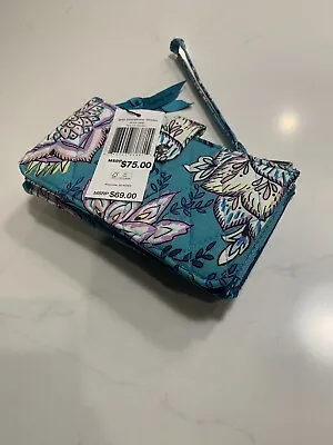 NWT! Vera Bradley RFID Smartphone Wristlet Peacock Garden Wallet Blue Retail $75 • $30