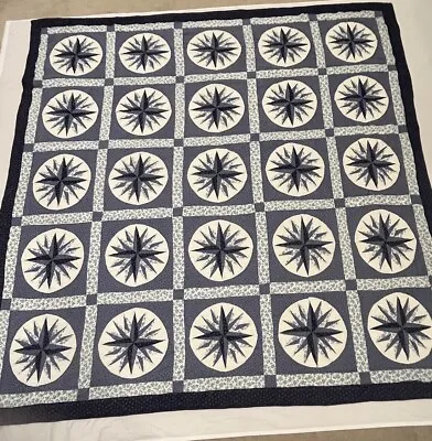Vintage Hand Stitched Hand Quilted Christmas Star Quilt 80” X81” Blue • $325