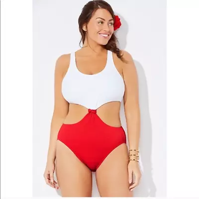 Gabifresh X Swimsuits For All Ribbed Monokini White Red 10D/DD NWT • $41.25