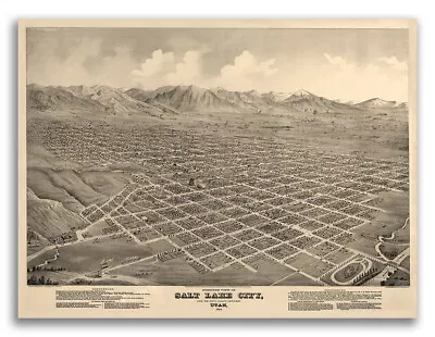 1875 Salt Lake City Utah Vintage Old Panoramic City Map - 18x24 • $13.95