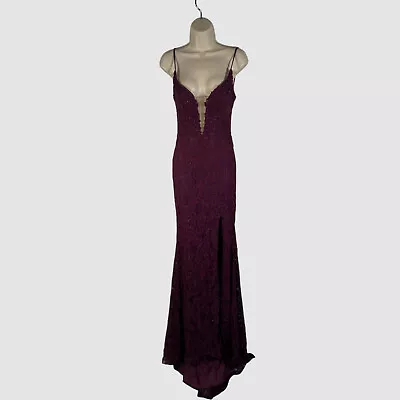 $408 La Femme Women's Purple Lace Mermaid Gown Dress Size 00 • $130.78