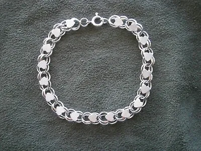 Unusual Double Link Heart Vintage Shiny Silvertone Bracelet 7.5  / 19 Cm ~ 8.0g • $7.50