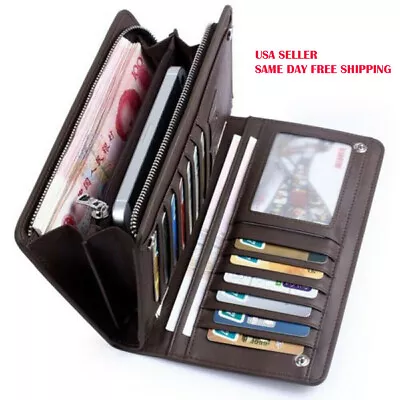 Men's Bifold Leather Zip Coin Long Wallet Multi Card Holder Purse Clutch Handbag • $11.99