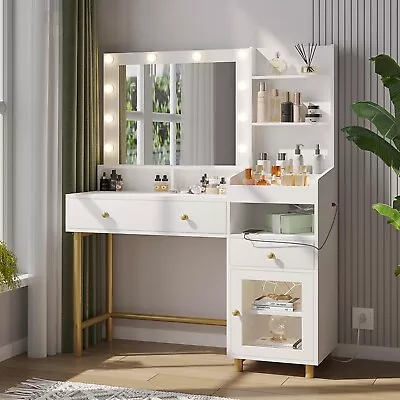 Modern Vanity Desk Makeup Table With 3 Drawers & LED Mirror White Dressing Desk • $189.89