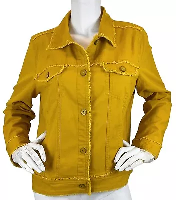 Habitat Frayed Denim Jean Jacket Button Front Pockets Collar Mustard Size M • $39