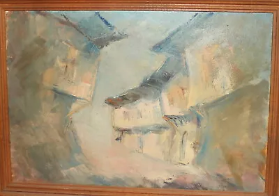 Vintage Modernist Oil Painting Cityscape Houses Signed • $220.50