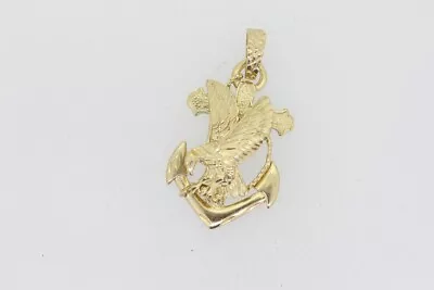 14k Yellow Gold Diamond Cut Anchor Eagle Pendant (9624451-3) • $500