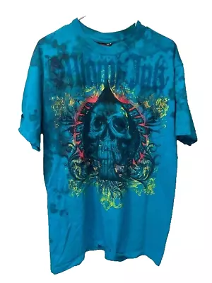 Y2K Miami Ink Tshirt Tattoo Psychedelic Ace Of Spades Skull Graphic Print Sz L • $14.99