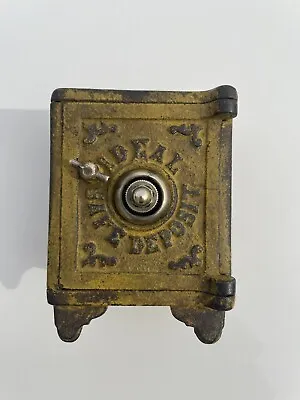 IDEAL SAFE DEPOSIT Cast Iron Tin Toy Bank Vintage Antique Free Shipping • $55