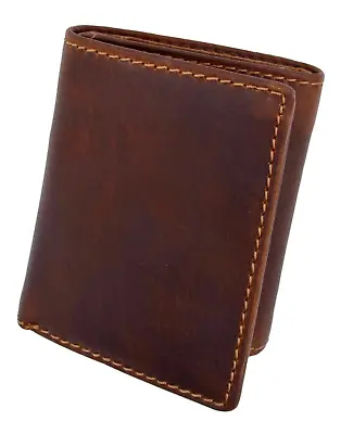 RFID Blocking Brown Vintage Leather Men's Trifold Center Flap Wallet • $12.99