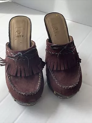 LEI Anetteco Vintage Clogs Burgundy Clogs Platform Faux Wood Heels • $13.99