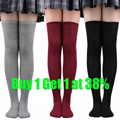 New Ladies Plain Stretch Over The Knee Socks Women's Thigh High School Otk Socks • £3.45