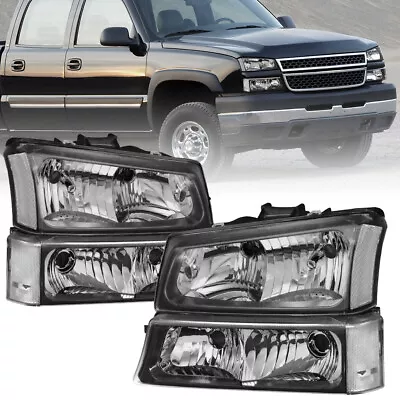 Black Headlight & Bumper Lamps For 2003-2006 Chevy Silverado Avalanche 1500 2500 • $60.89