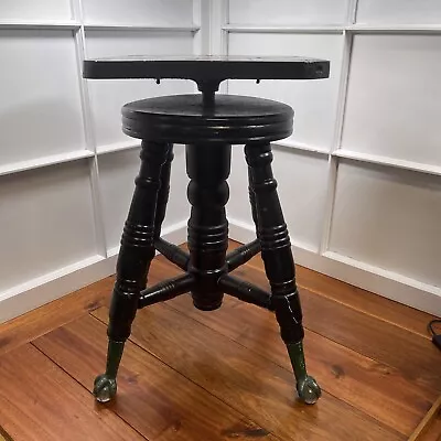 $175.95 • Buy Antique Charles Parker Victorian Piano Stool Glass Ball Brass Claw Feet -Black