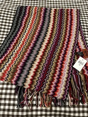 MISSONI Wool Fringed Blend Chevron Pattern Scarf • $105