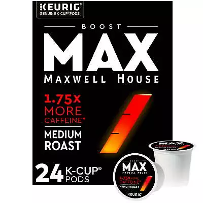 MAX Boost By Maxwell House Medium Roast 1.75X Caffeine K-Cup Coffee Pods 24 Ct • $12.78