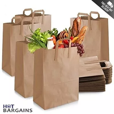 Paper Bags With Handles Brown Size S/ M/ L/ XL Takeaway Food Bags SOS Bags • £1.99