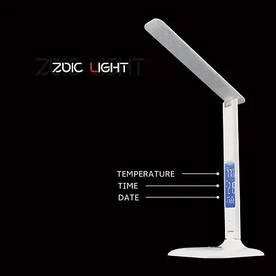 White LED Desk Lamp Dimmable Foldable Desk Light Temp Time Alarm  Clock Reading • $46.56