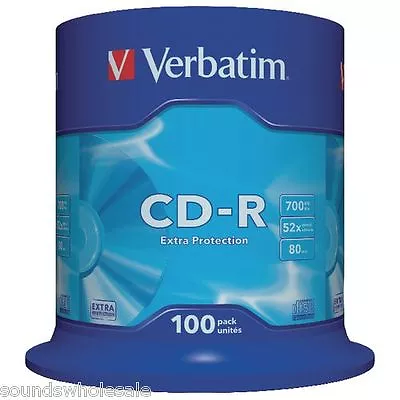 100 X 80 MIN 700mb 52X VERBATIM EXTRA PROTECTION CD-R S - NEW - FREE 24 H • £26.95