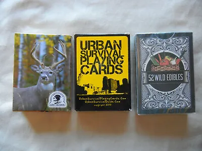 Lot 3 Playing Cards / Urban Survival - 52 Edibles & White Tail Deer • £19.24