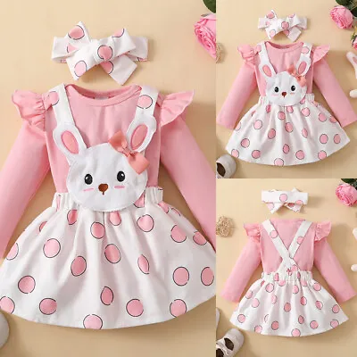 Newborn Baby Girl Clothes Infant Romper Rabbit Suspender Dress Outfit Jumpsuit • £2.99