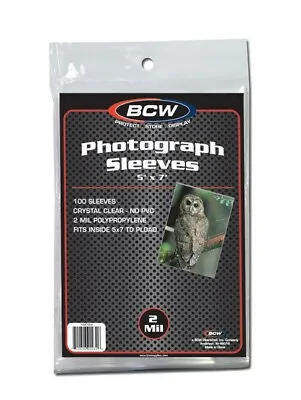 Pack Of 100 BCW 5x7 Photo Acid Free Soft 2-Mil Archival Poly Sleeves • $10.99