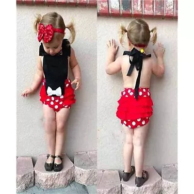 Girl Toddler Baby Jumpsuit Cute Minnie Romper Red Mickey Mouse Clothes • $3.99