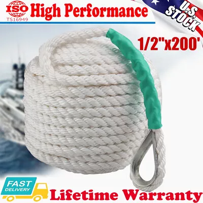 $46.59 • Buy 1/2 X200' Twisted Three Strand Nylon Anchor Yacht Marine Rope Dock Mooring Line