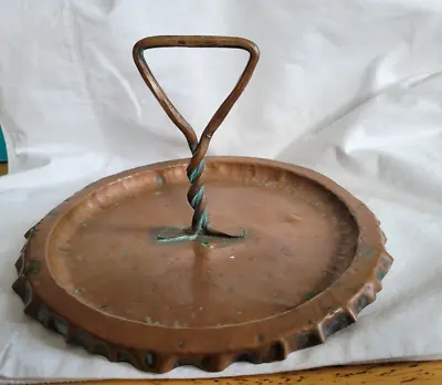Vintage Hammered Copper Round Tray With Twisted Handle 9  Diameter • $11.95