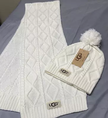 Ugg Knit Winter Scarf & Hat Set Off White  NWT • $35