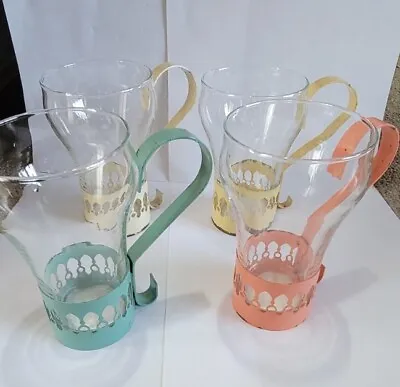 Vintage Irish Coffee Soda Fountain Glasses With Metal Holders Set Of 4 1970s • $0.99