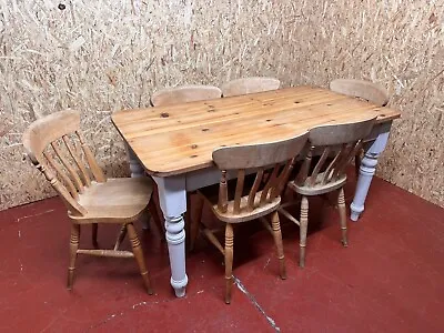 Country Farmhouse Table Chunky (Shabby Chic) & 6 Chairs Free Delivery In Kent • £625