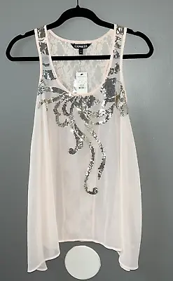 Express Womens Floral Lace Back Tank Top Sz M Sequin Accent • $12.56