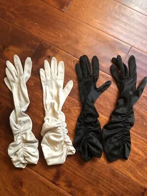 Lot Of 2 Vintage Women's Long Beige & Black Gloves Size 7 Gathered 14 1/2  Long • $16