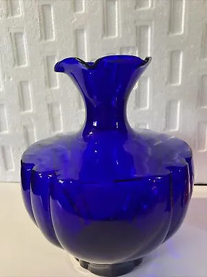 RARE VTG Cobalt Blue Glass Molded Tulip Vase 7.5” Art Deco Flower • $35