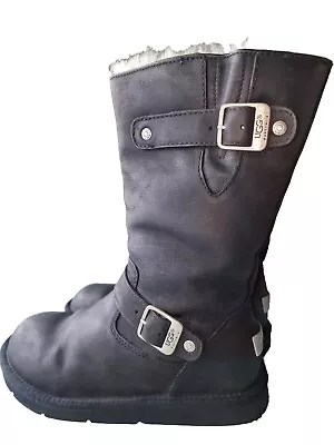 Ugg Australia Kensington Black Biker Leather Boots Uk 4-4.5  • £39.99