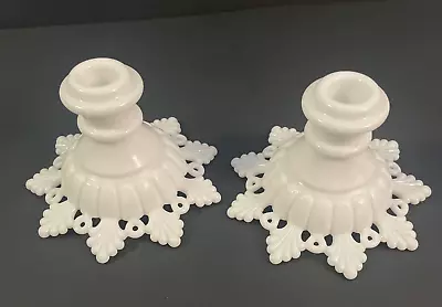 Vintage Pair Of Westmoreland Milk Glass Ring & Petal Candle Holders • $10