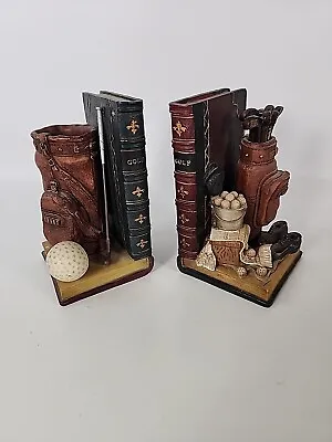 Golf Book Ends Heavy Set Of 2 6  Resin Library Sports Den Golfer Dark Colors • $14.99