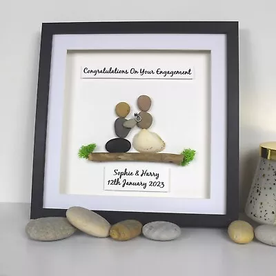 Engagement Personalised Framed Pebble Special Present Gift For Couple Picture • £22.99