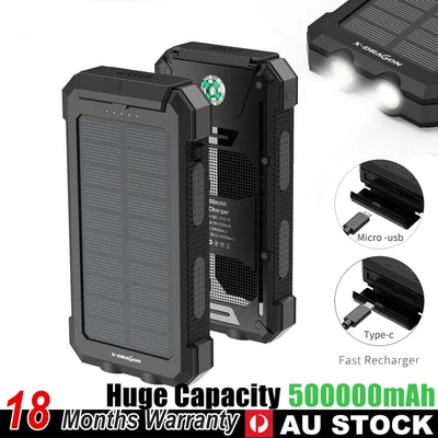 $26.90 • Buy 50000mAh Portable Solar Panel Dual USB External Battery Power Pack Charger Bank~