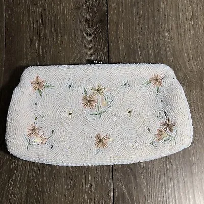 Vintage Japan Beaded Floral Evening Clutch Purse • $20