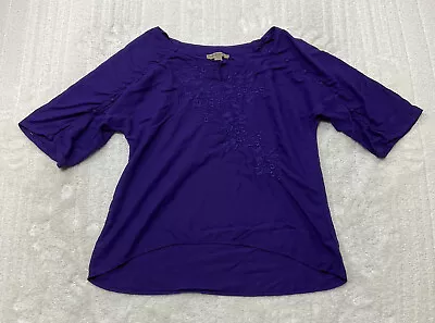 Nine West Vintage America Womens Size M Embroidered Floral Button Sleeve Blouse • $14.99