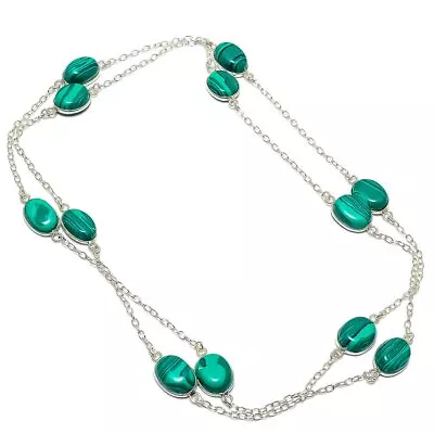 Natural Malachite Gemstone 925 Sterling Silver Jewelry Necklace 36  Gift V560 • $12.99