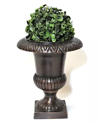 Vintage Urn Planter Brown Bronze Metal 9  Pedestal Pot • $18.95