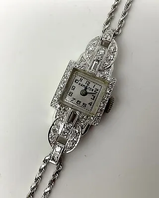 Vintage ART DECO Diamond & PLATINUM Hamilton Ladies Watch In Working Condition! • $1295
