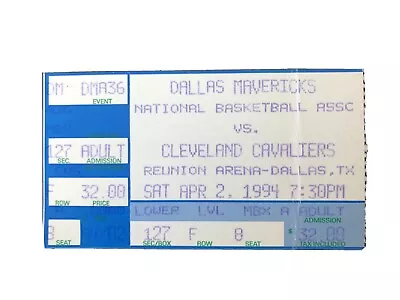 NBA Dallas Mavericks Vs Cleveland Cavaliers April 2 1994 Ticket Stub • $14