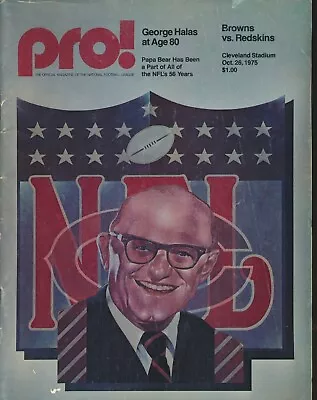 PRO!  NFL MAGAZINE 1975  George Halas Bears On Cover Browns Vs Redskins 10/26/75 • $0.99