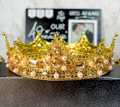 Wedding King Gold Crown Vintage Rhinestone Royal Crown Baroque Crown For Men • $44.99