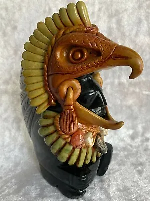 Obsidian Sculpture Mayan / Aztec Warrior Eagle Headdress Semi Precious Stones • $95