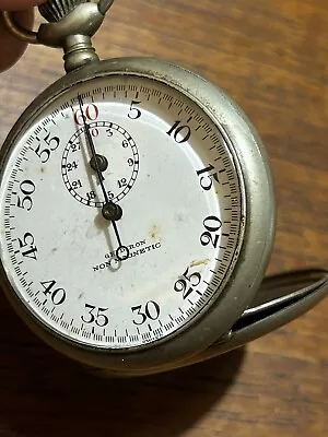 Antique Pocket Watch Stop Gridiron Silver Speedway Swiss Company Pocketwatch • $8.50